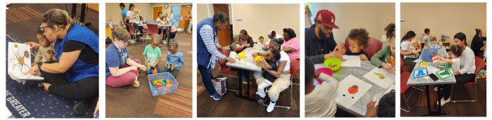 Children and parents playing and reading